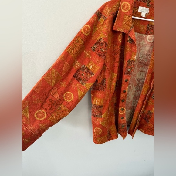 VTG Flannel Button Down Bomber Long Sleeve Top Orange Multi Color Hippie Boho 3X - Picture 5 of 10